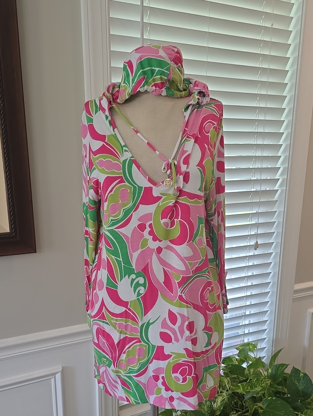 Women’s Pink & Green Floral Swim Coverup Tunic